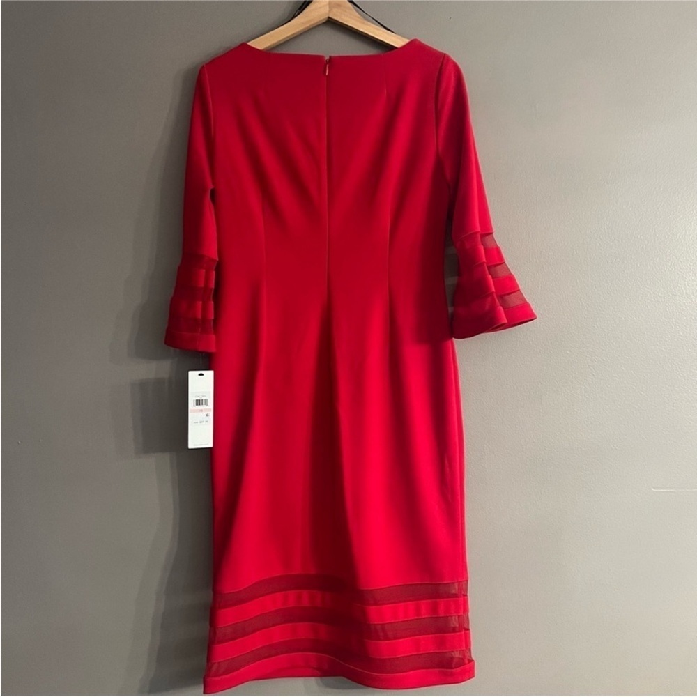 NWT Calvin Klein Mesh Illusion-trim Bell Sleeve Scuba Crepe Sheath Dress Red 18W - Picture 9 of 10
